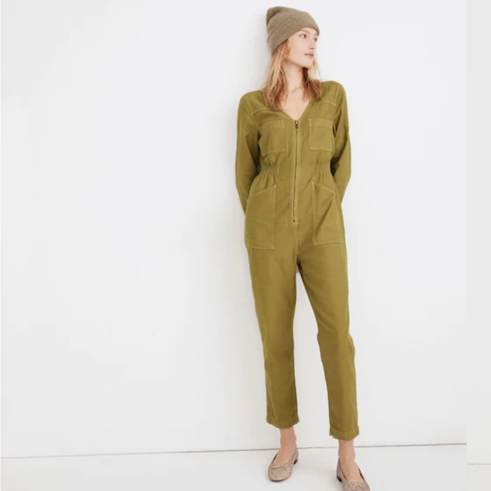 Madewell Garment-Dyed Patch Pocket Coverall Jumpsuit in Muted Olive